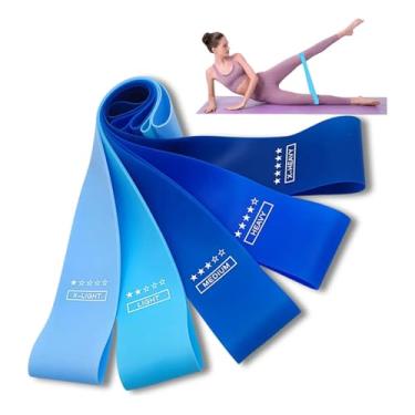 Imagem de Kit 5 Faixas Elásticas de Resistência – Exercícios, Yoga, Pilates e Fisioterapia – Diferentes Níveis de Intensidade, Ideal para Treinos em Casa ou Academia (Tons de Azul)