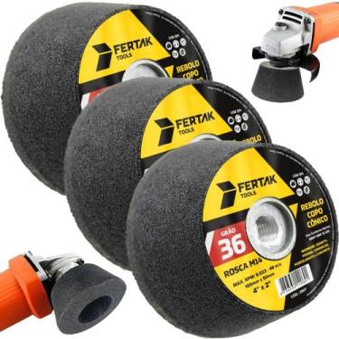 Imagem de Rebolo Copo Cônico 100X50 Grão 36 Desbaste Lixa 03 Un - Fertak