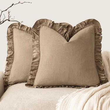 Imagem de Foindtower Conjunto de 2 capas de almofada decorativas com franja e babado macio boho fazenda capa de almofada aconchegante retrô para sofá, cama, sala de estar, decoração de casa, 45 x 45 cm, marrom
