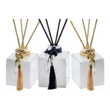 Imagem de Kit 3 Frascos Difusor Aromatizador Ambiente Vidro Cubo 250ml – Lavabo, Casa e Pia com Varetas e Cordão Decorativo
