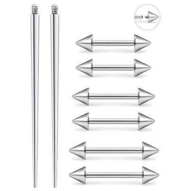 Imagem de Ruifan ASTM F136 Piercing de mamilo de titânio com rosca interna, anel de barra, anéis de língua reta para mulheres e homens, 14G, 12 mm, 14 mm, 16 mm, com cone de piercing reto
