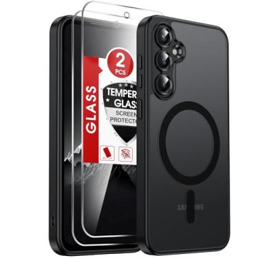 Imagem de LeYi Capa para celular Samsung Galaxy S23-FE: [ 3 ] Compatível com Mag-Safe com protetor de tela, película fosca translúcida de toque suave de grau militar Funda para S23FE S 23 FE, preta