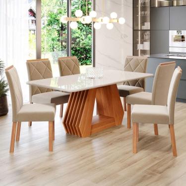 Imagem de Mesa de Jantar 6 Lugares ágata Fernanda com Vidro Cinamomo/Off White/Joli - Cimol