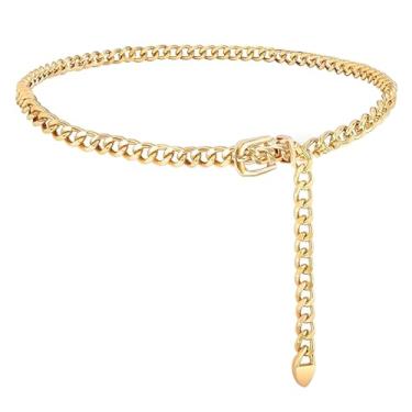 Imagem de Cinto de corrente dourada ajustável para mulheres, cintos modernos de metal para jeans, vestidos e elos corporais, corrente de cintura, Dourado, S: Fits waist 23.5-29.5 inches
