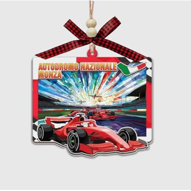 Imagem de Enfeite de corrida inspirado na fórmula Monza Circuit Italy, design de pista de vitral de madeira e acrílico, decoração de carro pendurado ou árvore de Natal - presente para amantes de carros e fãs de