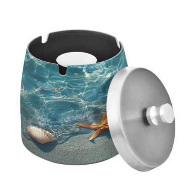 Imagem de Blueangle Cinzeiro de praia de verão com tampa para cigarros, à prova de vento/chuva, aço inoxidável, sem fumaça, inodoro, cinzeiro para uso interno ou externo (142)