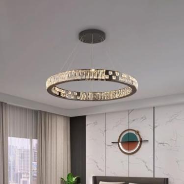 Imagem de Lustre moderno de luxo com cristais espessos em formato duplex - Luminária sofisticada para sala de estar (círculo único de 60 cm)