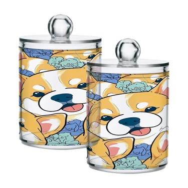 Imagem de ATTX Lindo dispensador de suporte Corgi Qtip para bola de algodão, cotonete, frasco de boticário transparente, decoração de casa, pote de armazenamento de cozinha, pacote com 2 (464)