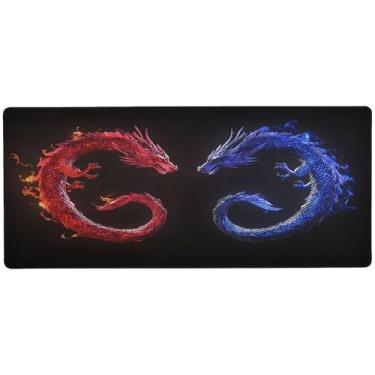 Imagem de SEHANY Red and Blue Dragons Tapete de mouse grande 80 x 30 cm antiderrapante para jogos com base de borracha de 3 mm de espessura, protetor de mesa para laptop, mesa para jogadores, desktop