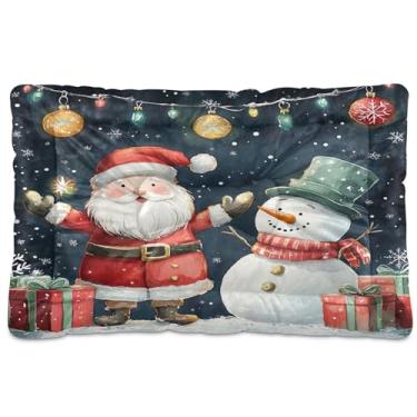Imagem de SEHANY Cama de Natal para cães de Papai Noel, cama de gato com fundo antiderrapante, cama de canil, colchão macio para animais de estimação, lavável para cães pequenos, médios e grandes, gatos, 45,7 x