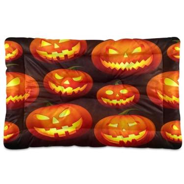 Imagem de SEHANY Cama de Halloween Pumpkins para cães e gatos com fundo antiderrapante, caixa de canil, colchão macio para animais de estimação, lavável para cães pequenos, médios e grandes, gatos, 91 x 61 cm