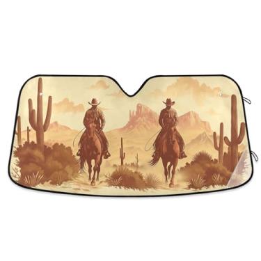Imagem de Blueangle Protetor solar para para-brisas de carro Western Desert Cowboy para carros - Proteção UV dobrável, ajuste universal 139.7 cm x 70.1 cm protetor de para-brisa frontal (505)