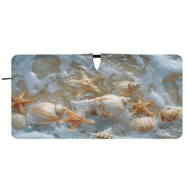 Imagem de Blueangle Para-brisa estrela do mar e coral - 149.9 cm x 76.2 cm dobrável carro janela dianteira para-sol blocos raios UV viseira solar (740)