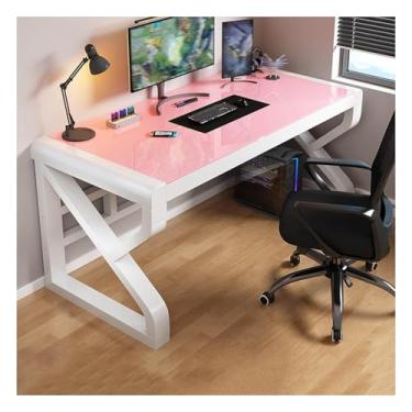 Imagem de Mesa de computador moderna, mesa de escritório em casa com moldura de aço de vidro temperado, mesa de estudo, mesa de computador, mesa de jogos, fácil de montar, multicolorida, B, 120 x 60 x 75 cm