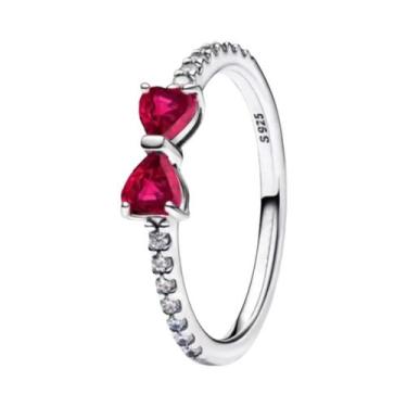 Imagem de Anel Feminino De Prata Esterlina 925 Com Pedra Branca E Vermelha, Joia