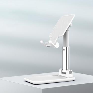 Imagem de Suporte de telefone ajustável para mesa – Suporte de telefone dobrável e portátil com ajuste de altura, branco