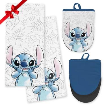 Imagem de Disney Conjunto de toalhas de cozinha e luvas de forno – Pacote de 4 peças com 2 toalhas de prato/toalhas de mão de algodão e 2 mini luvas de forno resistentes ao calor (suportes de panela) – Mickey