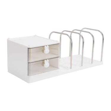 Imagem de Generic Organizador de Mesa Com Suportes para Livros, Caixa de Armazenamento de Mesa de Plástico e Aço Inoxidável, Prateleira Multifuncional para Material Escolar de Escritório, Com Design (Branca)