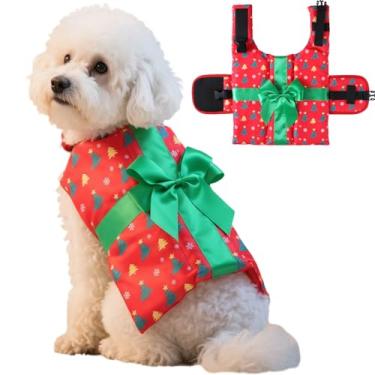 Imagem de SilTriangle Caixa de fantasia de Natal para animais de estimação, caixa de presente, colete salva-vidas, natação, barco, flutuação, colete de Natal, para cães, acessórios de cosplay para festas de