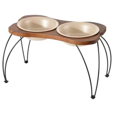 Imagem de Havniva Conjunto de tigela dupla elevada de cerâmica de 22 cm com suporte antiderrapante, pratos de comida e água para cães grandes, ampla abertura com bordas arredondadas (bege aveia)