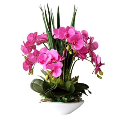 Imagem de LMJYU Flor artificial PU orquídeas artificiais 7 ramos Phalaenopsis flores artificiais com vaso floral falso 50 cm orquídeas artificiais flores artificiais
