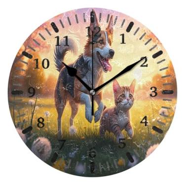 Imagem de CEBUGI Relógio de parede para cães e gatos, operado por bateria, relógios de parede silenciosos sem tique-taque para cozinha, banheiro, quarto, escritório, decoração 25,4 cm