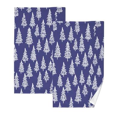 Imagem de CEBUGI Conjunto de 2 toalhas de banho - toalhas de algodão macio para lavar o rosto - toalhas de banho de mão para cuidados com a pele do banheiro | 41 x 71 cm | Árvores de Natal brancas