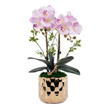 Imagem de Flor artificial em vaso flores artificiais Phalaenopsis com plantador grande orquídea artificial em vaso arranjos de flores falsas (cor: A) (B t)