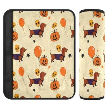 Imagem de Burbuja Capa para cinto de segurança de carro Dachshund Dogs in Halloween Costumes Protetor de cinto de segurança de carro macio confortável para alça de ombro de assento, 1 par pequeno