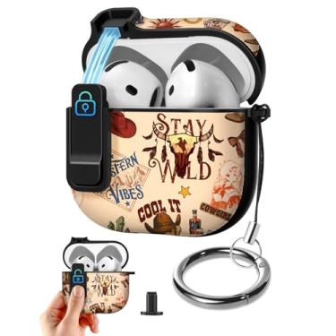 Imagem de Joyleop Capa para Airpods 4 – com trava de segurança linda feminina feminina estética bonita capa protetora contra choque rígido com chaveiro para AirPods 4ª geração 2024, cowboy ocidental