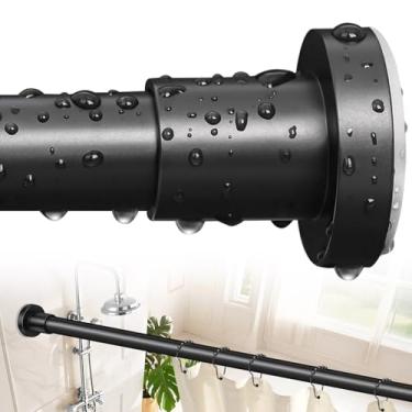 Imagem de YNL Varão de cortina de chuveiro preto de 0,8 a 2 m, sem broca, telescópica, antiderrapante, nunca enferruja, haste de tensão de mola de aço inoxidável para banheiro, sala de estar