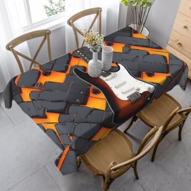 Imagem de ZTPOWQA Toalha de mesa de jantar com estampa de guitarra elétrica, 99 x 139 cm, retangular, impermeável, reutilizável, festa de jantar