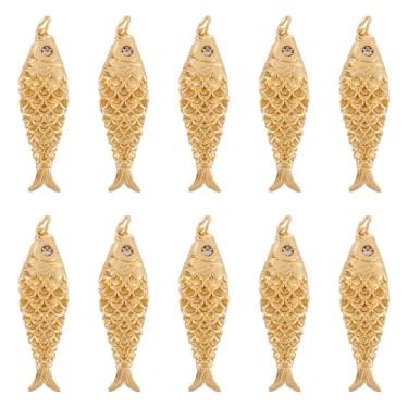 Imagem de Elecrelive 10 peças, pingentes de peixe banhados a ouro 18 K, pingentes de zircônia cúbica, oceano, animal, vida marinha, pingentes para colar, pulseira, brincos, fabricação de joias