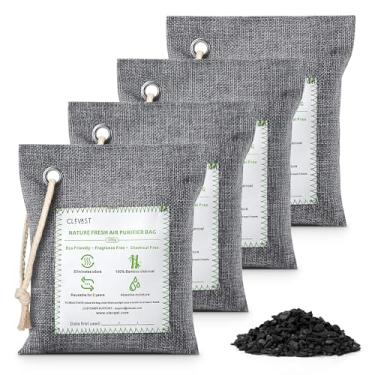 Imagem de CLEVAST Pacote com 4 sacos purificadores de ar de carvão de bambu (grande, 4 x 200 g), absorvente natural de odor doméstico, desodorizante e eliminador de umidade, purificador para armário, sapato,