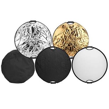Imagem de aqxreight Pano Reflexivo 5 Em 1 Redondo Alça Dupla Painel Refletor Dobrável para Fotografia Interna e Externa Luz de Preenchimento80cm No Mesmo Reflexivo Fornece Variedade Painel Preto Dobrável (80cm)
