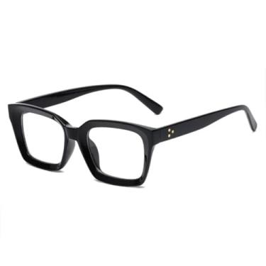 Imagem de Armação de óculos vintage transparente para mulheres, com rebites, estilo fashion, lentes anti-luz azul, unissex (C1Preto)