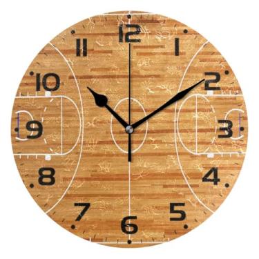 Imagem de JUZIHAI Relógio de parede para quadra de basquete, silencioso, sem tique-taque, relógios de parede redondos operados por bateria, fácil de ler, relógio decorativo de parede para casa, cozinha, sala de