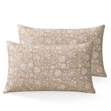 Imagem de DWR Conjunto de 2 capas de almofada florais, 30,5 x 50,8 cm, capas de almofada decorativas em cinza-acinzentado macio, mistura de algodão sintético neutro, visual vintage para sofá, cama, sala de