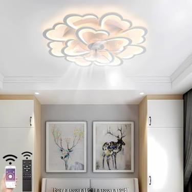Imagem de Ventilador de teto silencioso com LED, luzes e controle remoto, ventilador de teto moderno e inteligente para quarto, luminária dimerizável por aplicativo com 12 lâmpadas, abajur em formato