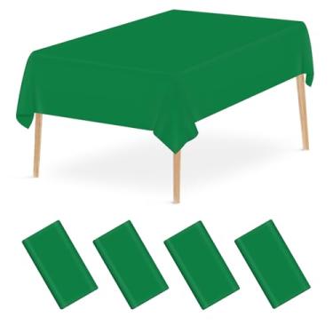 Imagem de Mulbozy Toalha de mesa descartável de plástico verde, pacote com 4, toalhas de mesa retangulares de 137 × 272 cm, capa de mesa de plástico verde para decoração de festa