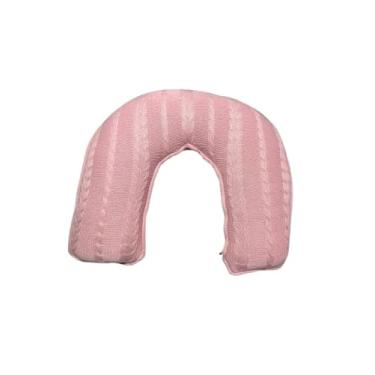 Imagem de Almofada de Amamentação em Tricot com Zíper, Formato em U, 37x45x13cm, Enchimento Siliconado, Hipoalergênica, Acrílico 100% (Rosa Prata)