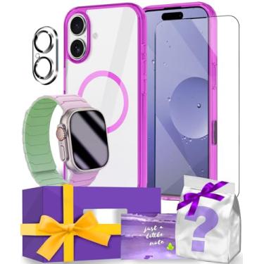 Imagem de AOKOOR Capa para iPhone 17 e pulseira de relógio Apple, caixa de presente para mulheres e homens, com protetor de tela de vidro temperado e protetores de câmera, presente de aniversário para mulheres