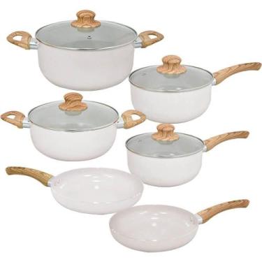 Imagem de Jogo 6 Panelas Indução Antiaderente Cerâmica Bege Cairo - Hauskraft