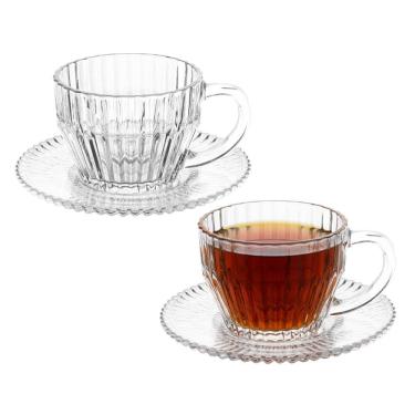 Imagem de Jogo 2 Xicara De Chá De Cristal Transparente Frisado Imperatriz 220ml Wolff