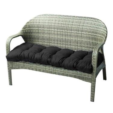 Imagem de Almofada de assento para ambientes internos/externos de algodão para jardim e móveis, almofada de namoro, 130 x 50 cm, almofadas de assento de vime para sala de estar e mobília de jardim (preta)