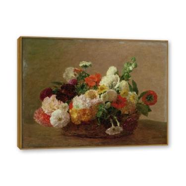 Imagem de Moldura de teca. Arte em tela floral country, pintura botânica vintage de natureza morta, decoração de parede de cozinha de fazenda emoldurada para sala de jantar. A29. 70 x 90 cm - 27,6 x 35,4 pol