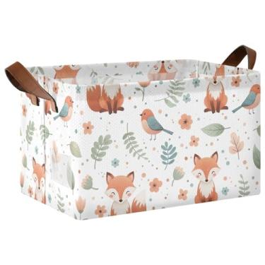 Imagem de Organizador de armário para armazenamento de suéter para armário, cestas decorativas dobráveis para decoração de casa com alças, cesta floral de raposas fofas 17 x 29 x 25 cm, 1 pacote