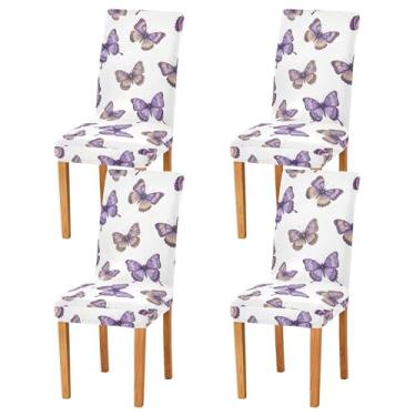 Imagem de ODAWA Conjunto de 2 capas de cadeira de sala de jantar roxas, borboletas, para casa, restaurante, banquete