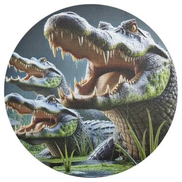 Imagem de Conjunto de 1 tapetes de mesa Alligators Swamp Green à prova de calor de 38 cm, jogo americano redondo de PVC, para mesa de jantar, mesa de cozinha
