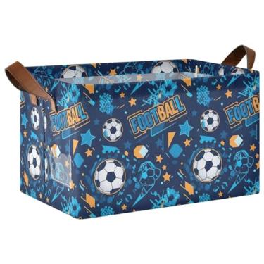 Imagem de Cestas decorativas de futebol azul para decoração de casa com alças, cestas de armazenamento dobráveis para armazenamento e organização de trailers, 17 x 29 x 25 cm, 1 pacote